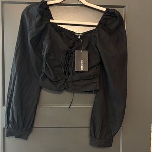 Fashion Nova Elegant Black Lace-Up Blouse